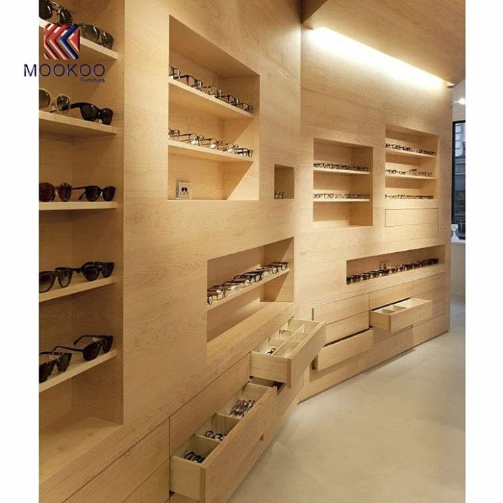 Wood Wall Mounted Glasses Display Eyewear Cabinet