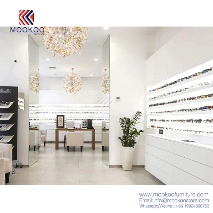 Mdf Coated Paint White Sunglasses Display Cabinet Wall Kiosk Design