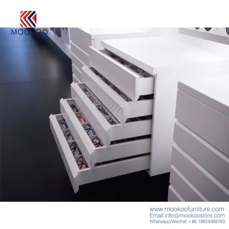Mdf Coated Paint White Sunglasses Display Cabinet Wall Kiosk Design