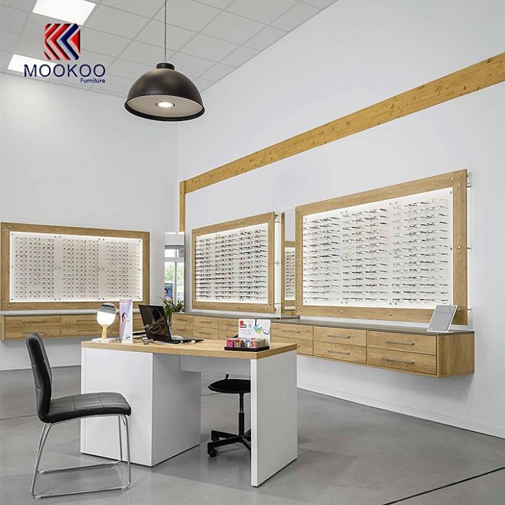 Wooden Optical Display Wall Eyewear Showcase Furniture
