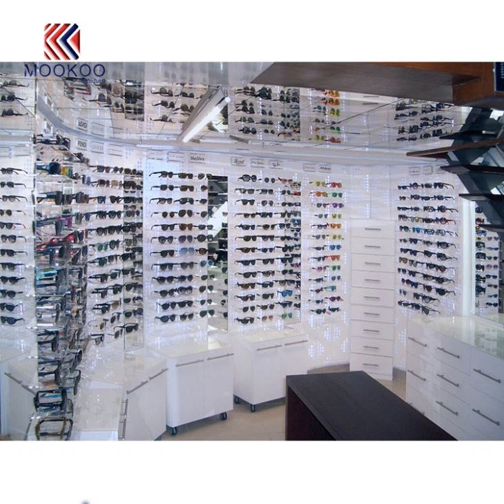 White Mdf Coated Paint Eyewear Glass Sunglasses Cabinet Display Design Furniture