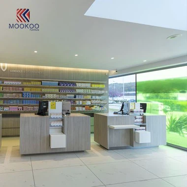 Aukštos kokybės vaistinės prekystalio baldų dizainas